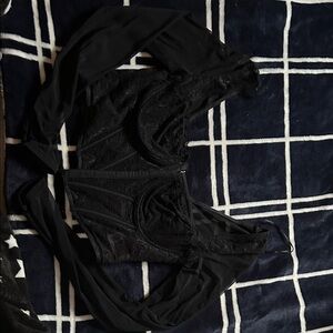 Black Lace Long-Sleeve Bodysuit